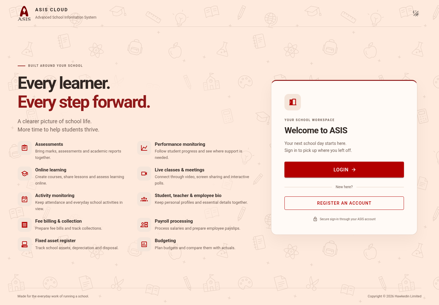 ASIS sign-in welcome page